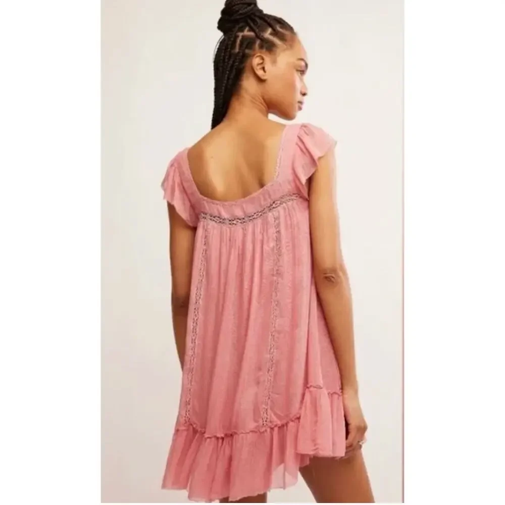 NWT Free People Pink Olivia Gauze Babydoll Dress Size S NWT - Picture 2 of 16